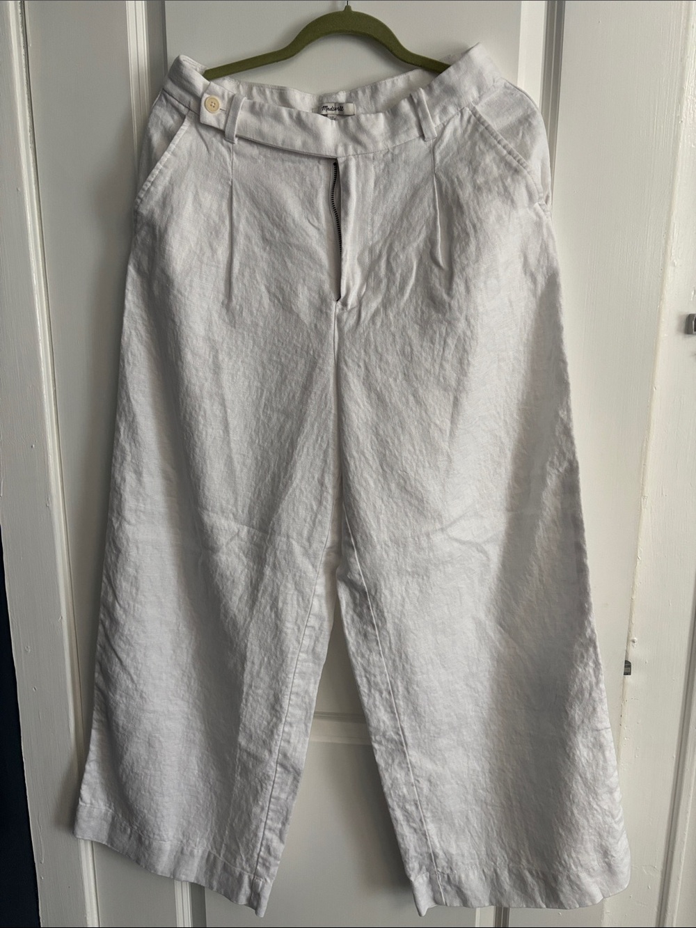 Madewell White Linen-Blend High-Rise Pants